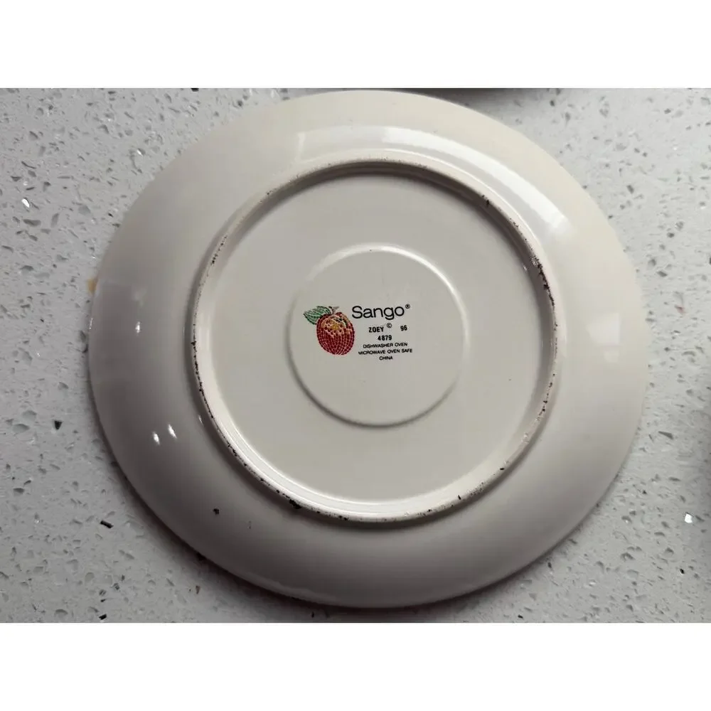 Set of 4 Vintage Sango Zoey 4879 Mosaic Fruit Design Saucer Set
